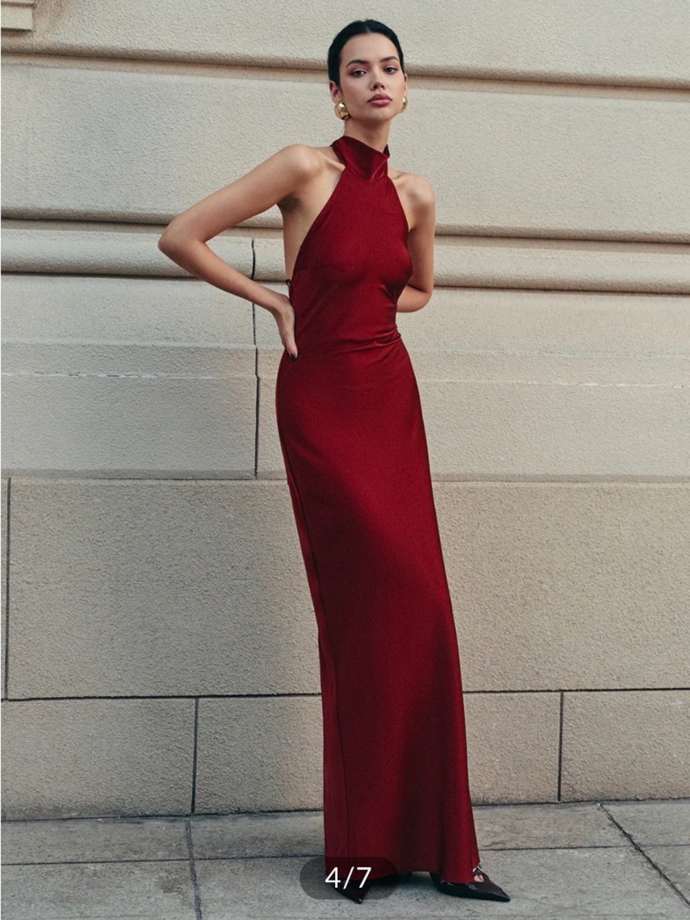 Commense Halter Maxi Dress in Deep Red